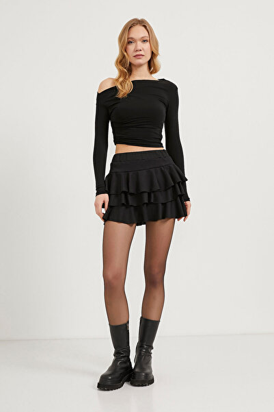 Arma Life Fusta mini pantaloni scurți negri evazate de vară cu volane