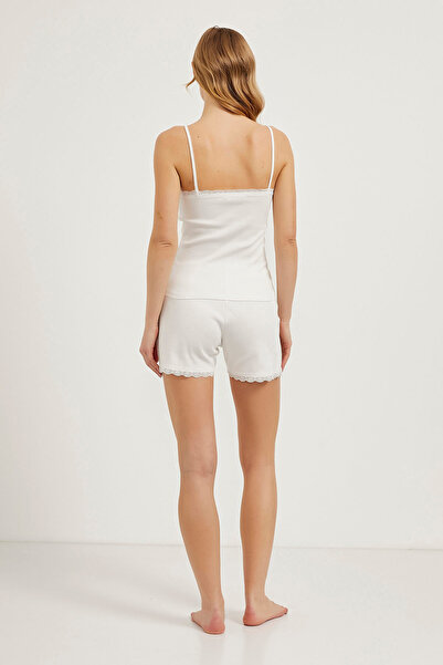 Arma Life Women's Lace Tight Tank Top Mini Shorts White Pajama Set