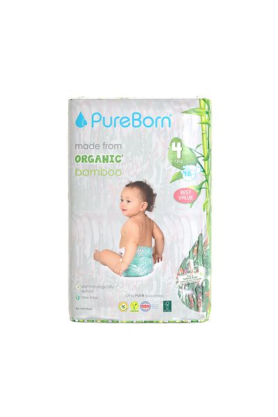 PUREBORN Organic Diapers Size 4 For 7-12 Kg Value Pack 48pcs with Tropic Print