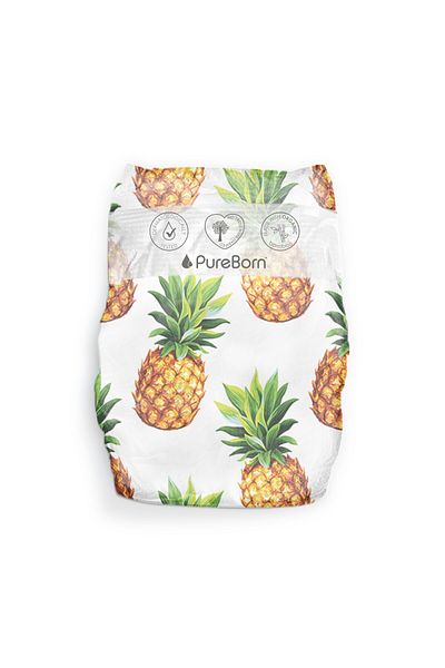 PUREBORN Organic Diapers Size 1 For Upto 5Kg Value Pack 68pcs with Pineapple Print