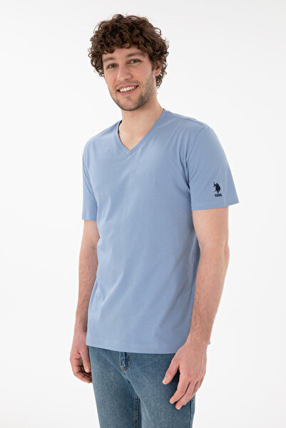 U.S. Polo Assn. Erkek Regular Fit V Yaka Mavi Basic Tişört 50305858-VR036