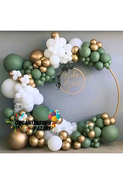 Organizasyon Pazarı 60 Pieces White Pastel Balloon Chain Set - Chrome Gold-Island Tea