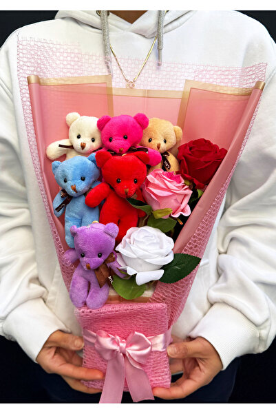 lenostra Rengarenk Ayıcıklı ve Güllü Ayıcık Buketi - Cicek Hediye - Buket Hed...