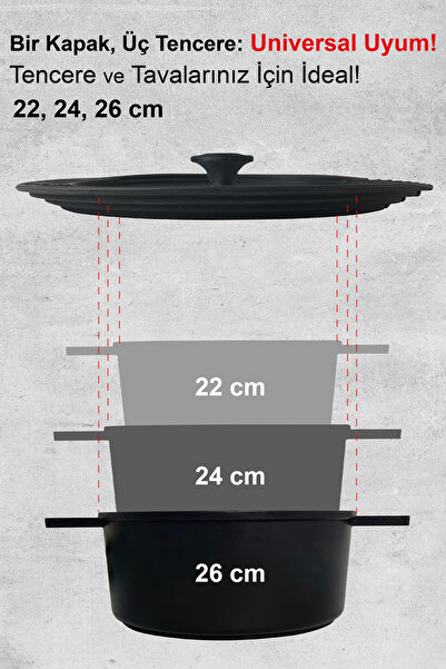 Essenso Üniversal Süzgeçli Silikon Kenarlı Cam Kapak 22-24-26 Cm