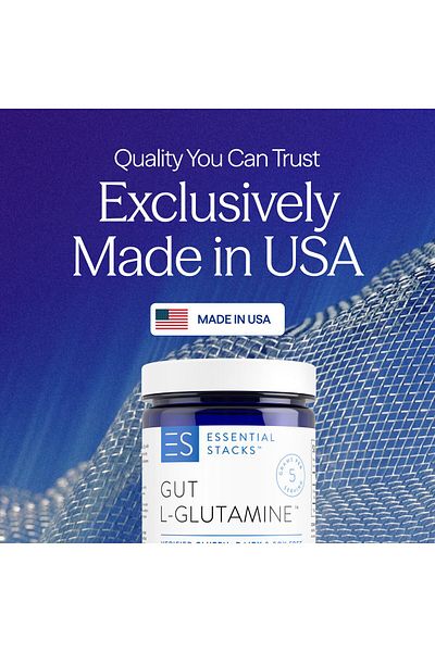 Essential Stacks Gut L-Glutamine Powder - Made in USA - Pure for Gut Health (60 Servings, Unflavored)
