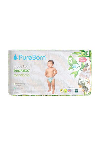 PUREBORN Organic Diapers Size 5 For 11-18 Kg Master Pack 88pcs with Pineapple Print