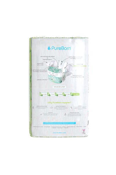 PUREBORN Organic Diapers Size 5 For 11-18 Kg Value Pack 44pcs with Daisy Print