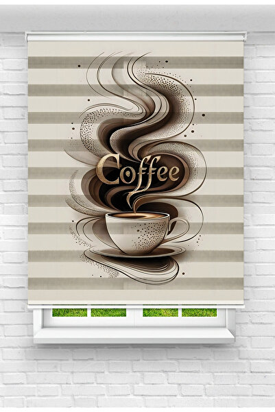 Mas Mutfak Odası Coffee Temalı Dijital Baskılı Zebra Perde Stor Perde