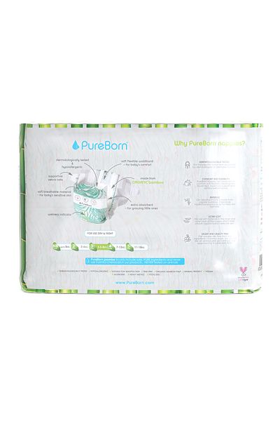 PUREBORN Organic Diapers Size 3 For 5.5-8 Kg Master Pack 112pcs with Daisy Print