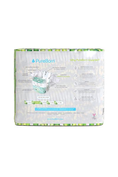 PUREBORN Organic Diapers Size 2 For 3-6 Kg Master Pack 128pcs with Leopard Print