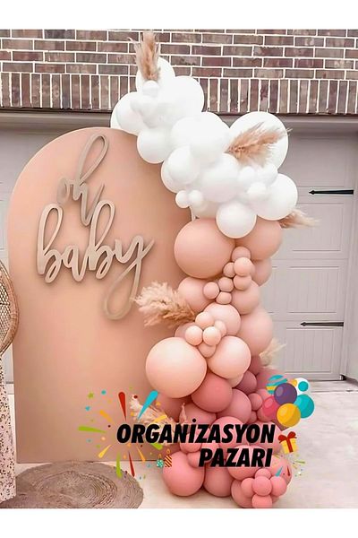 Organizasyon Pazarı Set of 100 White-Pink Blush-Rose Wood Balloon Chains