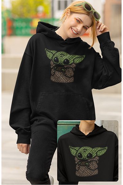 Fuddy Moda Φούτερ με κουκούλα με κουκούλα Baby Yoda, Unisex Oversize Star Wars Printed Hoodie