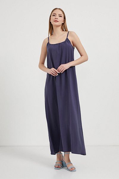 Arma Life Rochie lungă bleumarin pentru femei, cu guler pătrat, cu bretele de vară