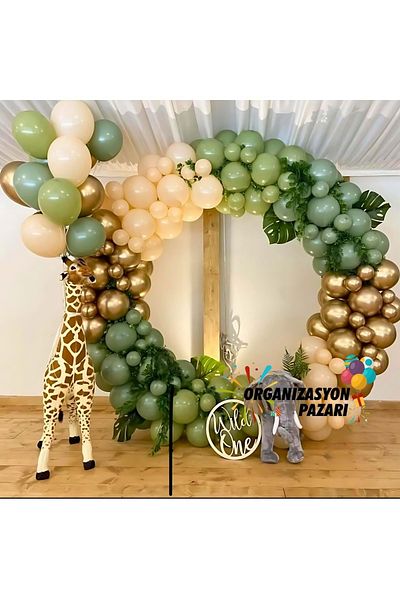 Organizasyon Pazarı 60 Pieces Chrome Gold-Winter Green-Eucalyptus-Skin Color Balloon Chain Set