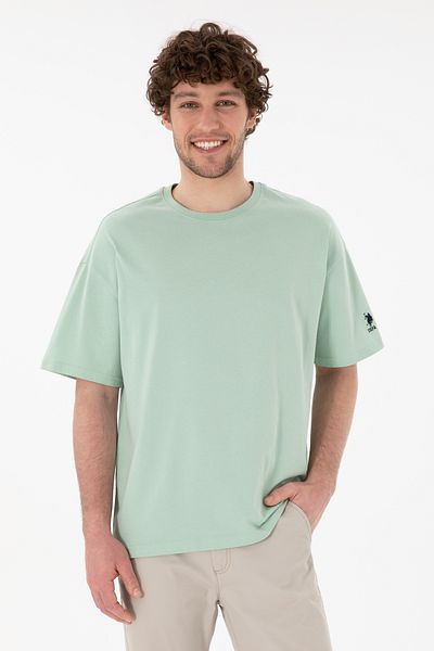 U.S. Polo Assn. تي شيرت رجالي ذو مقاس كبير وياقة دائرية باللون الأخضر المائي 50305859 -vr048