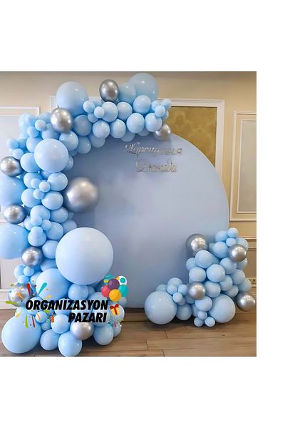 Organizasyon Pazarı 60 Pieces Macaron Blue Balloon Set - Chrome Silver Chain