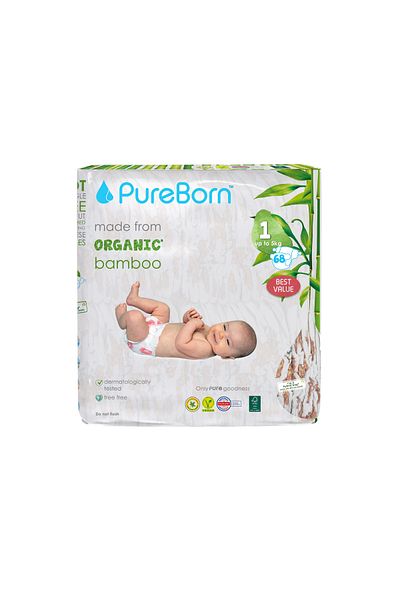 PUREBORN Organic Diapers Size 1 For Upto 5Kg Value Pack 68pcs with Pineapple Print