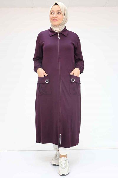 Eslina 53015 Large Size Zippered Combed Jacket - Purple