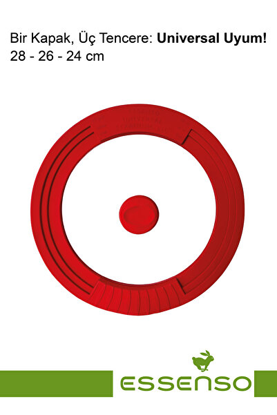 Essenso Üniversal Süzgeçli Silikon Kenarlı Cam Kapak 24-26-28 Cm