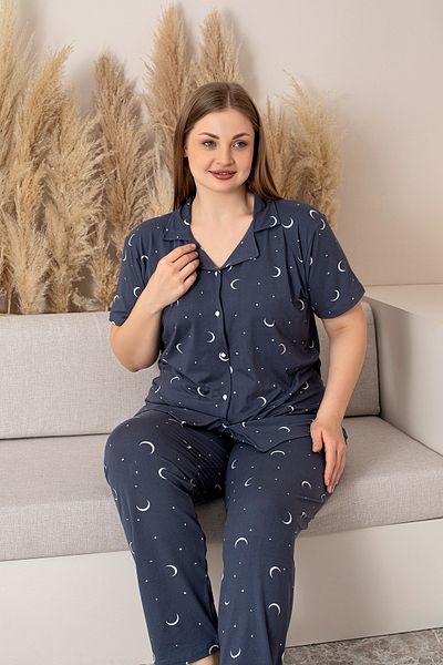 nisaNCa Plus Size Short-Sleeved Milan Shirt Pajamas Set-Young Mother Series