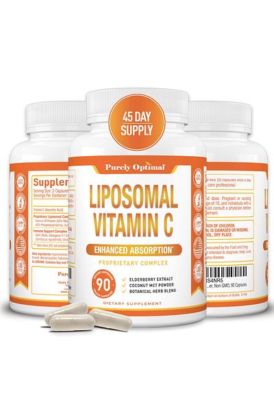 Purely Optimal Premium Liposomal Vitamin C 1000mg - High Absorption, Immune & Collagen Support, Non-GMO, 90 Caps