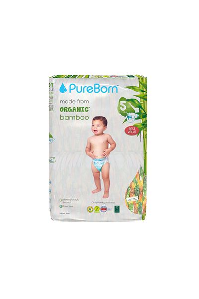 PUREBORN Organic Diapers Size 5 For 11-18 Kg Value Pack 44pcs with Sunflower Print