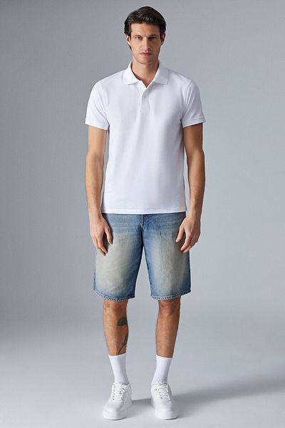 GRIMELANGE Monaghan Men's Polo Neck Relaxed Fit Placket Button Short Sleeve White T-Shirt