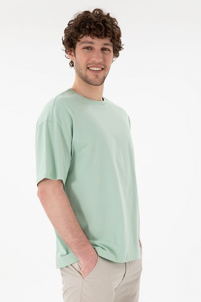 U.S. Polo Assn. تي شيرت رجالي ذو مقاس كبير وياقة دائرية باللون الأخضر المائي 50305859 -vr048