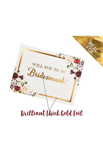 All Ewired Up Gold Foil Bridesmaid Proposal Box Set of 6, 1 Maid of Honor & 5 Bridesmaid Boxes, Burgundy Geometric