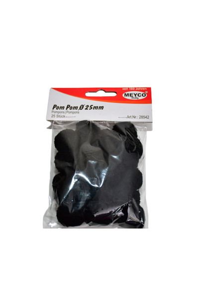 Meyco Pom-pom, 25 bucăți, 25 mm, negru, accesorii de artă și meșteșuguri pentru copii