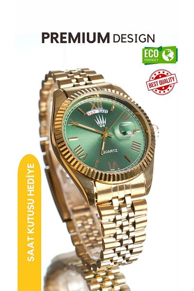 WATCHOFROYAL Royal Date Gold Green Wristwatch