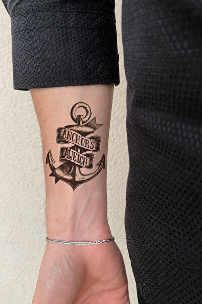 BiWini Anchors Aweigh Yazılı Denizci Çapa Geçici Dövme Tattoo Bilek Kol Bacak Ve Göğüs Arası Erkek Kadın