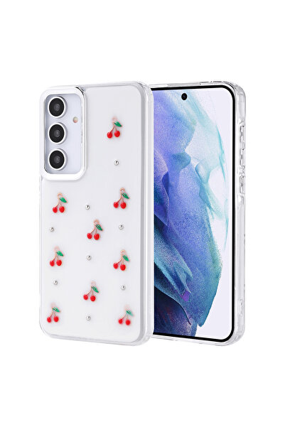 Nezih Case Samsung Galaxy A55 Kılıf Airbag Tasarımlı Simli Şeffaf Desenli Kapak