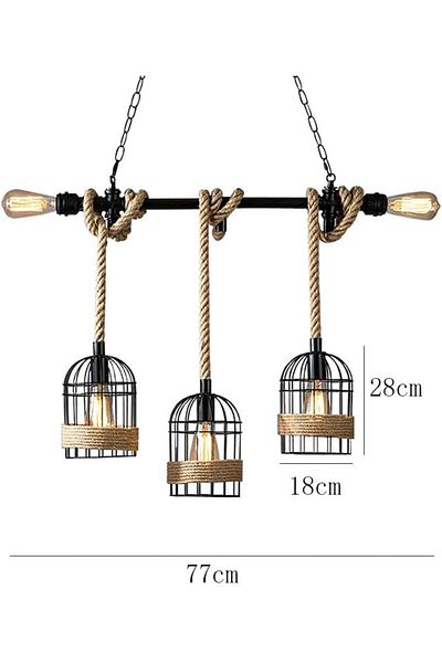 A F N LIGHTING Vintage Industrial Rope Chandelier - 5-Head Black Ceiling Light