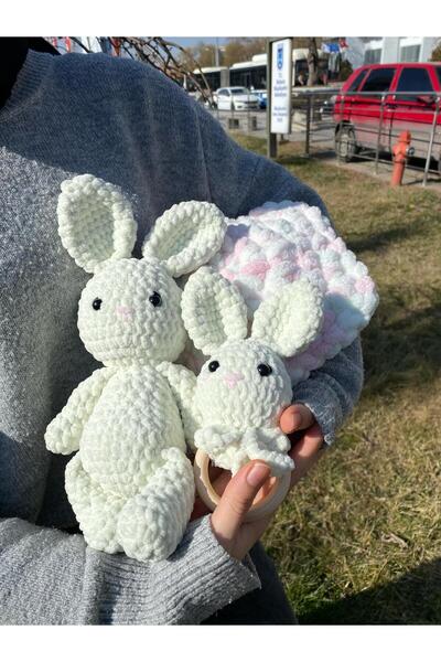 Blue Home Lıght Amigurumi Organik Oyuncak Tavşan Yumuşak Yapıda Bebekler İçin...