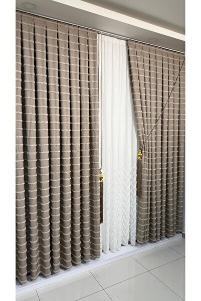Fon Dünyası Panel Background Curtain Elegant Tasseled Cappuccino (Single Wing)