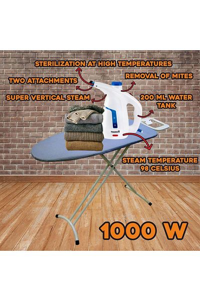 Hausberg Aparat de calcat vertical cu abur HB-7886BL, 1000 W, 200 ml, 2 accesorii, alb-bleu