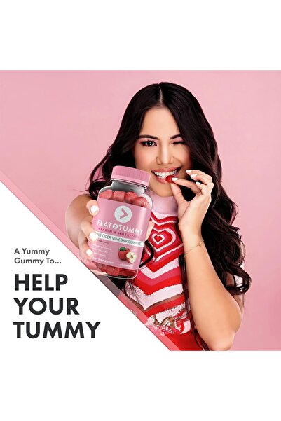 Flat Tummy Apple Cider Vinegar Gummies 60ct - ACV, Detox, Gut Health, Vegan, Non-GMO, Vitamins B6, B9, B12