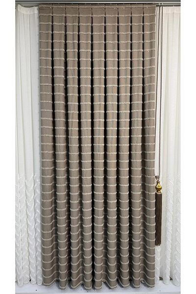 Fon Dünyası Panel Background Curtain Elegant Tasseled Cappuccino (Single Wing)