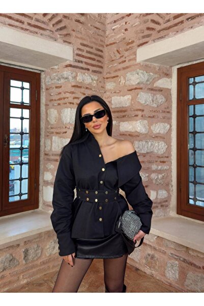 Supremacy SİYAH GOLD ÇITÇIT DETAYLI GÖMLEK KEMERLİ