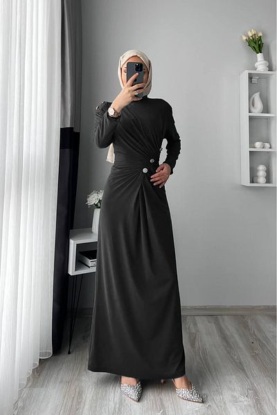 Neşeli Butik γυναικείο μουσουλμανικό φόρεμα με κουμπιά λύκρα NMS046