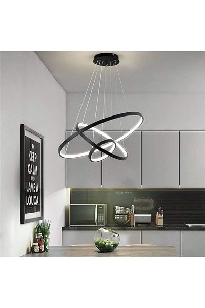 A F N LIGHTING AFN LIGHTINGS Modern Dimmable LED Chandelier 3-Ring Ceiling Pendant Light Cool White Black Lighting