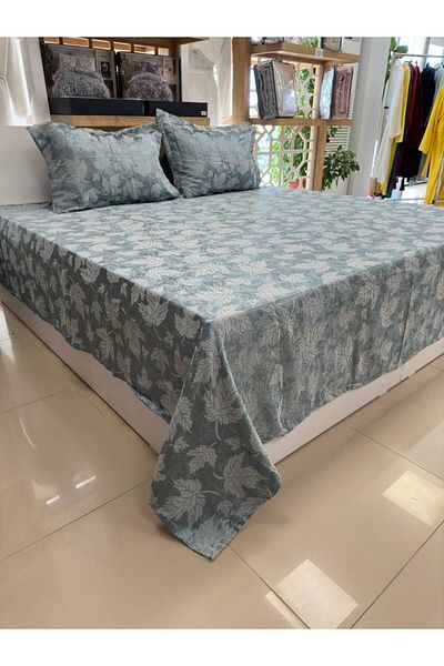 Sudemhome Jacquard Chenille Fabric Bed Cover Set, Mint and Sycamore Leaf Pattern