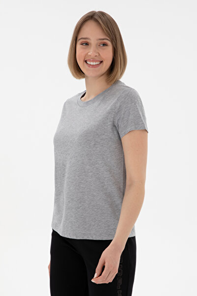 U.S. Polo Assn. Kadın Gri Melanj Bisiklet Yaka Basic Tişört 50305879-VR086