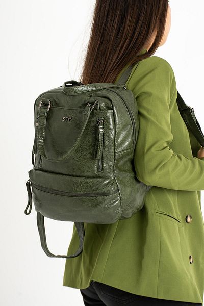 571 Collections Çanta Green Faux Leather Backpack - Model 571-9-12D