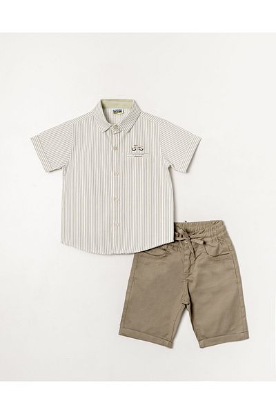 Pasur Bebe Short Sleeve Shirt - Boy's Double Suit with Linen Capri