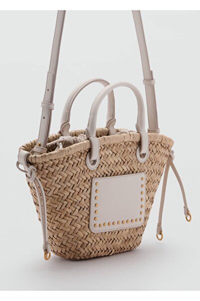 MANGO Woman Doğal lif küçük çift saplı çanta