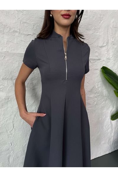 Elif Özbey Butik Smoked Zipper Detailed Maxi Dress