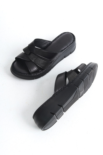 Tamdabu Ayakkabı Papuci de damă cu talpă ortopedică neagră din piele naturală Tmd 202565