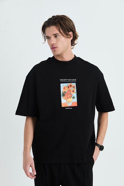CANMODA Μπλουζάκι Vincent van Gogh Sunflowers Oversize - Μαύρο